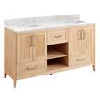 60" Burfield Dbl Vanity for Rect Undrmnt Sinks - Natural Bamboo - Carrara 1 Hole - White Sinks, , large image number 0