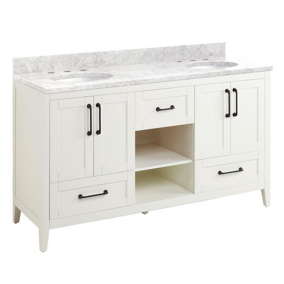 60" Burfield Double Vanity for Undermount Sinks - White - Carrara Marble 8" - White Sinks, , large image number 0