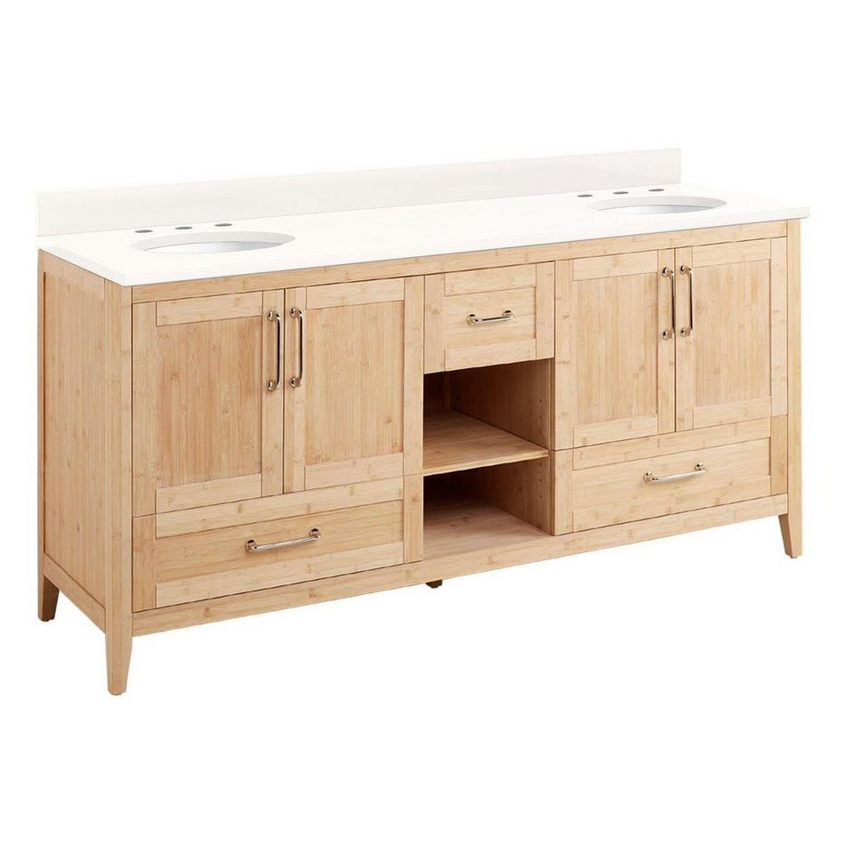 72" Burfield Double Vanity for Undermount Sinks - Natural Bamboo - Arctic White 8" - White Sinks, , large image number 0