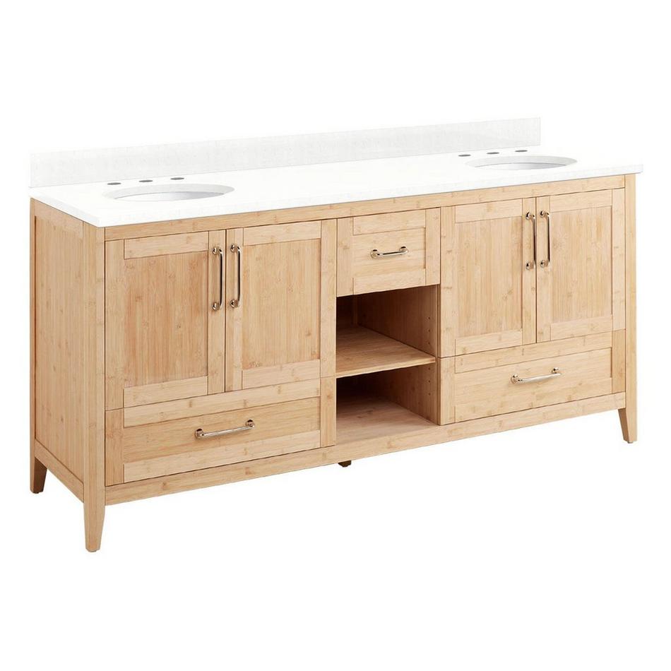 72" Burfield Double Vanity for Undermount Sinks - Natural Bamboo - Feathered White 8" - White Si, , large image number 0