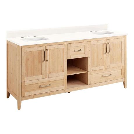 72" Burfield Bamboo Double Vanity for Rectangular Undermount Sinks - Natural Bamboo