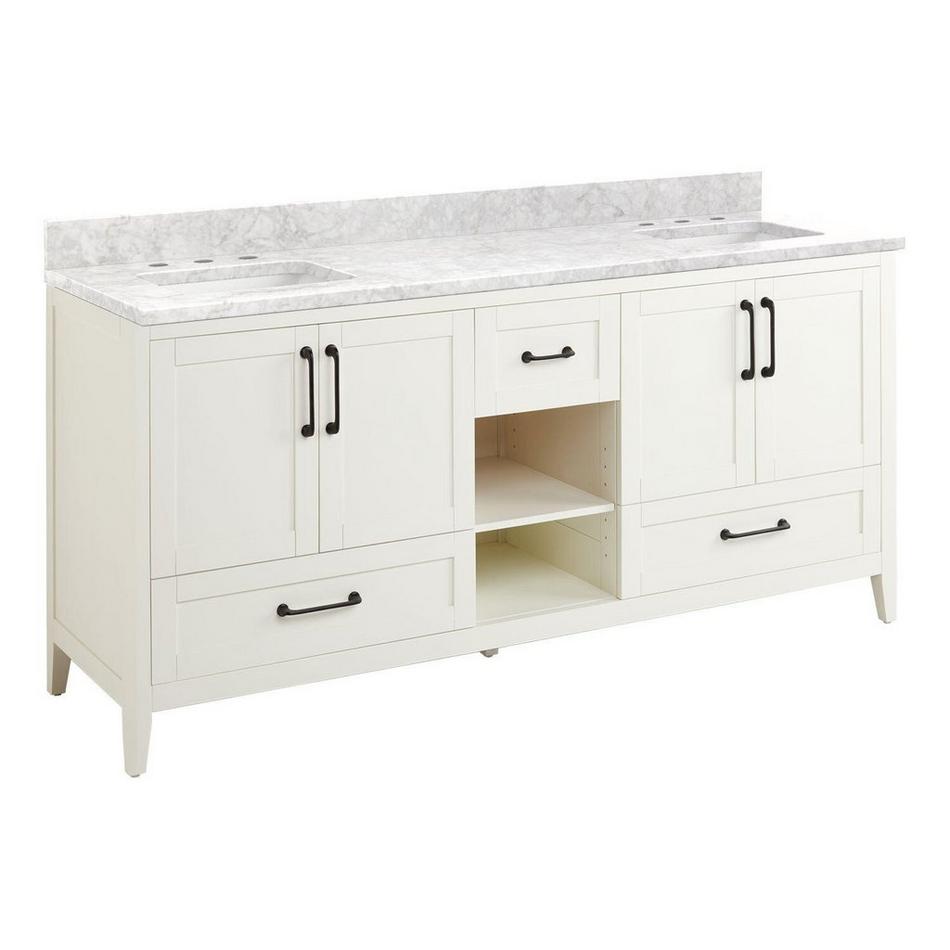 72" Burfield Dbl Vanity for Rect Undermount Sinks - White - Carrara Marble 8" - White Sinks, , large image number 0