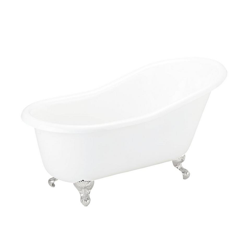 57" Erica Cast Iron Clawfoot Tub - Nickel Claw Feet / Rolled Rim / No Holes - Daisy Wheel Overflow, , large image number 0