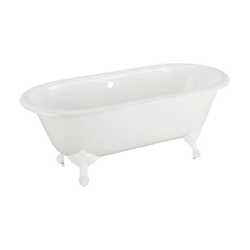60" Sanford Cast Iron Clawfoot Tub - White Imperial Feet/No Tap Holes/Rolled Rim-Daisy Wheel Drain, , large image number 0