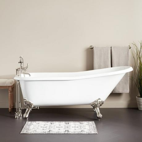 66" Goodwin Cast Iron Slipper Clawfoot Tub - Tap Deck - 7" Tap Holes - Imperial Feet
