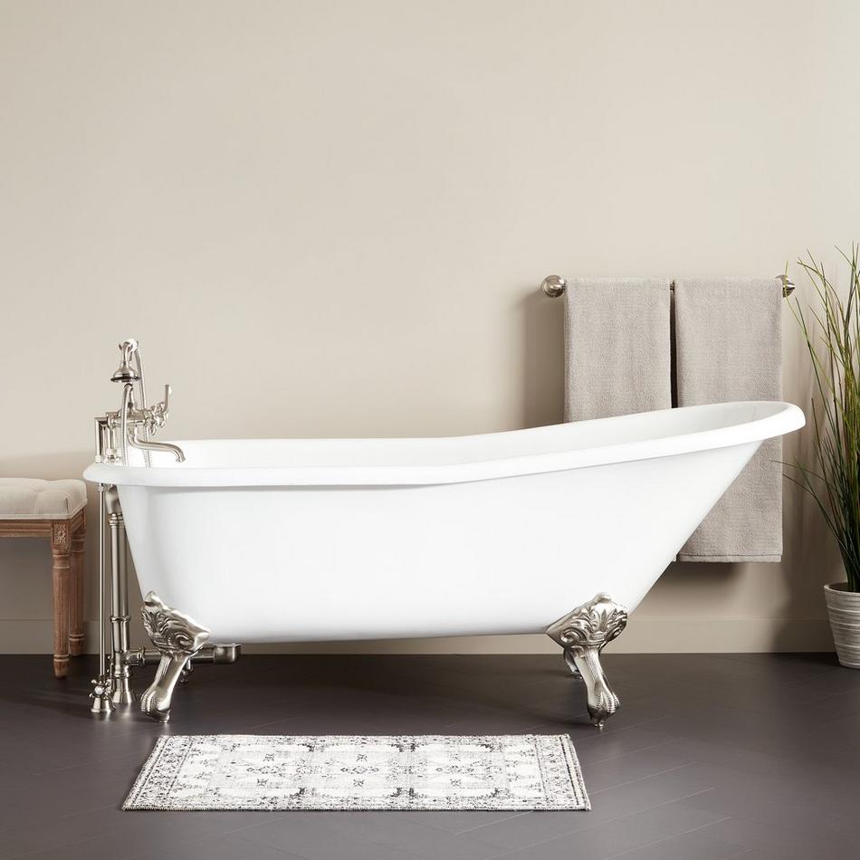 66" Goodwin Cast Iron Slipper Clawfoot Tub-BN Imperial Feet/Tap Deck/7" Tap Holes-Daisy Wheel Drain, , large image number 0