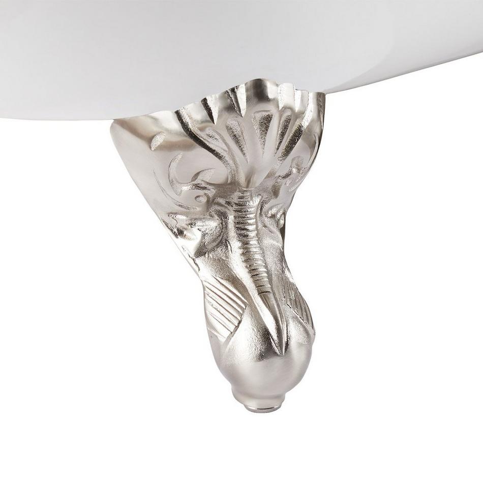 61" Miya Cast Iron Clawfoot Tub - White - 7" Rim Holes - BN Ball & Claw Feet & Drain, , large image number 4