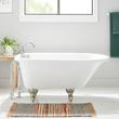61" Miya Cast Iron Roll-Top Clawfoot Tub - Brushed Nickel Feet/3-3/8" Wall Holes-Daisy Wheel Drain, , large image number 0