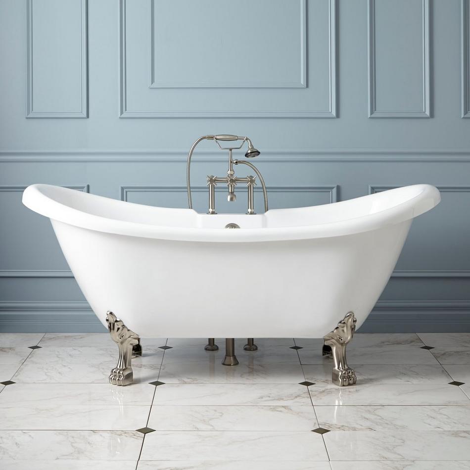 69" Rosalind Acrylic Tub - Nickel Lion Feet - Tap Deck - No Faucet Holes-Daisy Wheel Drain, , large image number 0