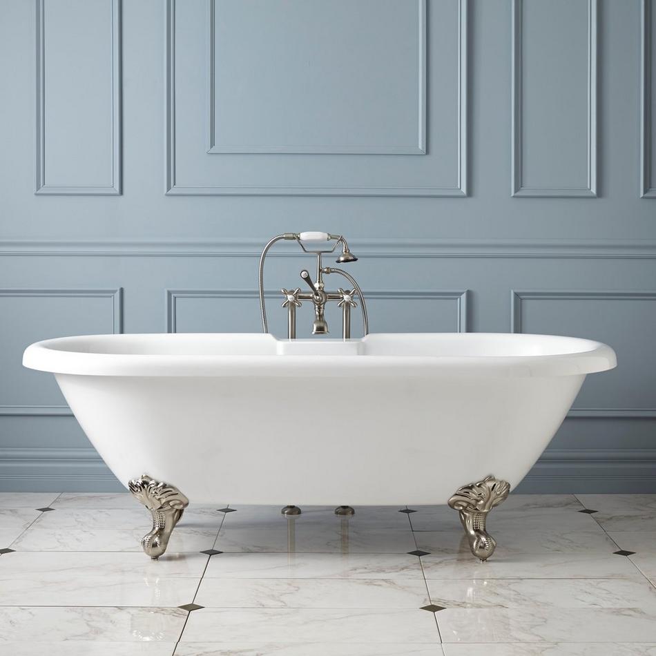 59" Audrey Acrylic Clawfoot Tub - Chrome Imperial Feet - No Tap Holes - Daisy Wheel Overflow Drain, , large image number 0