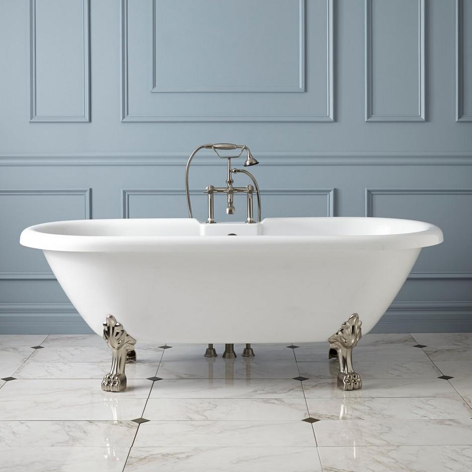 59" Audrey Acrylic Clawfoot Tub - Brushed Nickel Lion Feet/No Tap Holes or Drain-Daisy Wheel Drain, , large image number 0