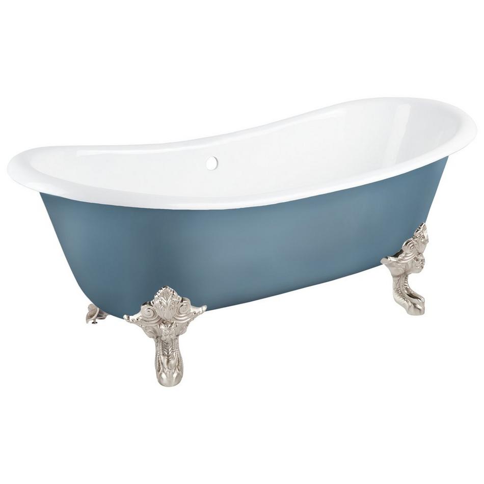 72" Lena Cast Iron Tub - Brushed Nickel Monarch Feet - Slate Blue - Daisy Wheel Overflow Drain, , large image number 1