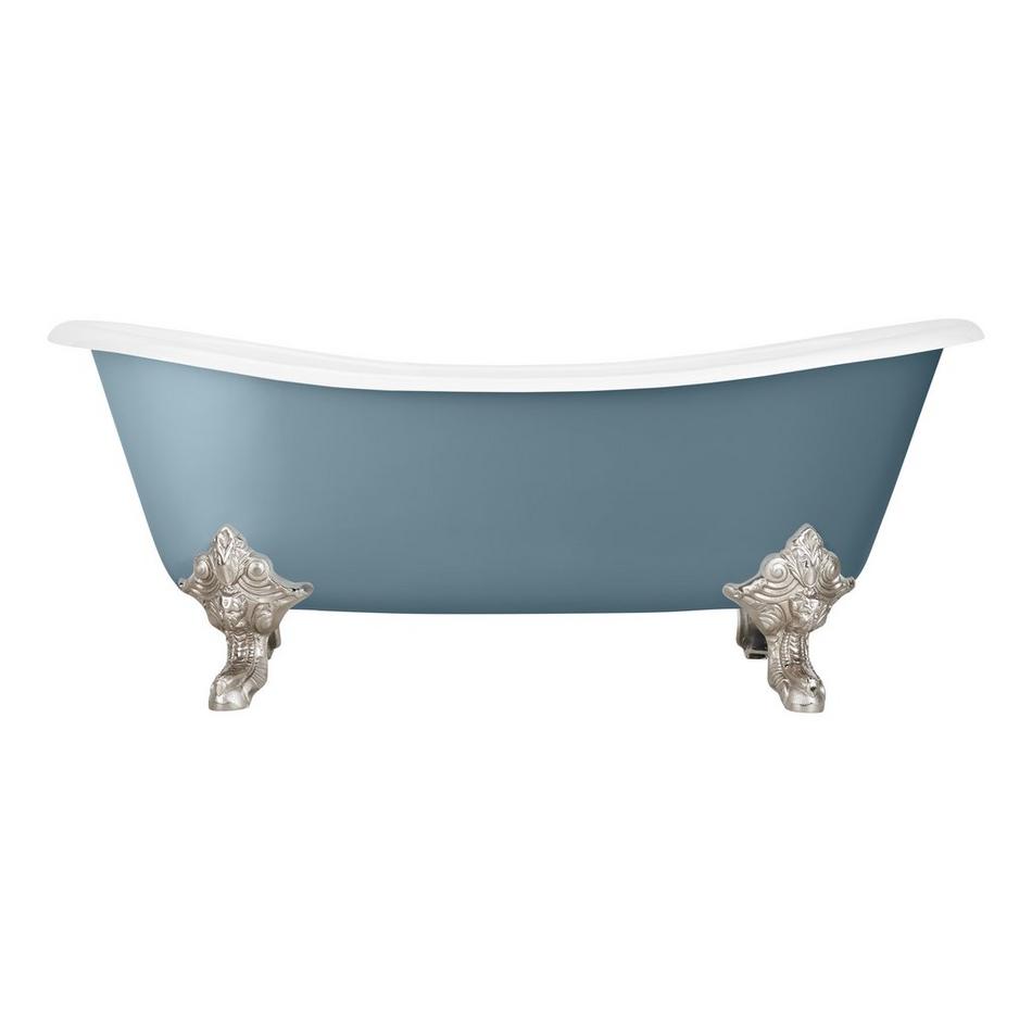 72" Lena Cast Iron Tub - Brushed Nickel Monarch Feet - Slate Blue - Daisy Wheel Overflow Drain, , large image number 2