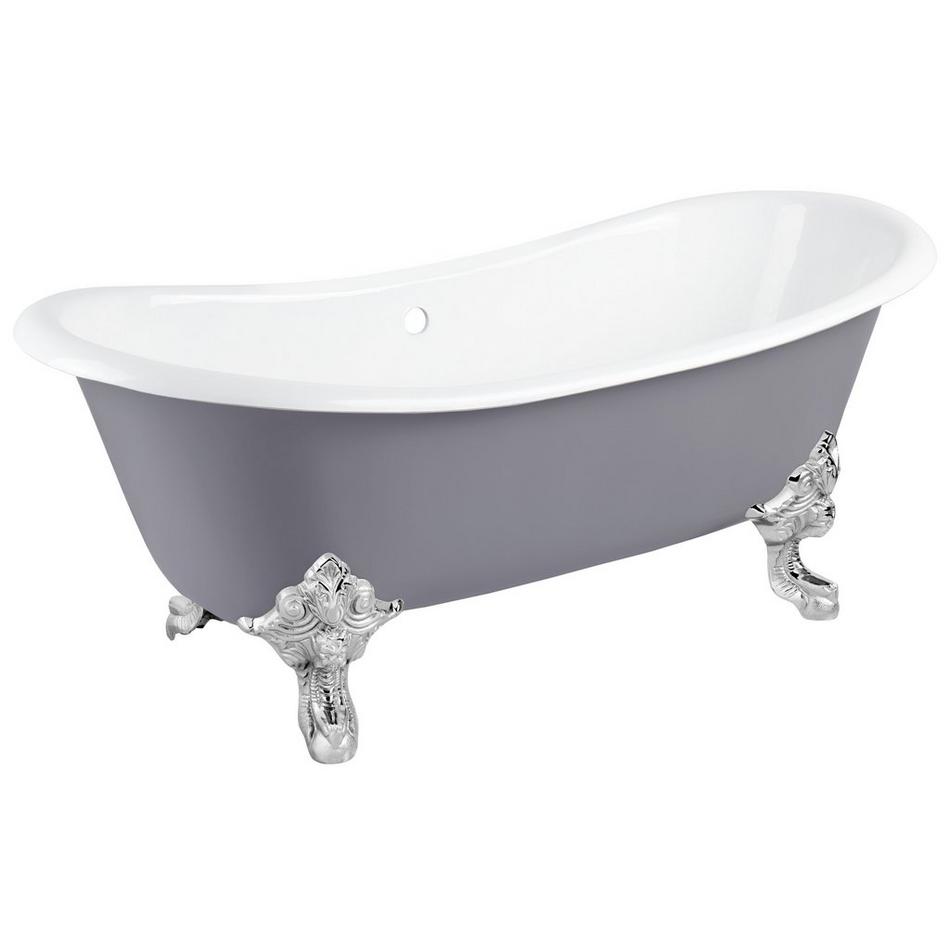 72" Lena Cast Iron Tub - Rolled Rim - Chrome Monarch Feet - Dark Gray - Daisy Wheel Overflow Drain, , large image number 0