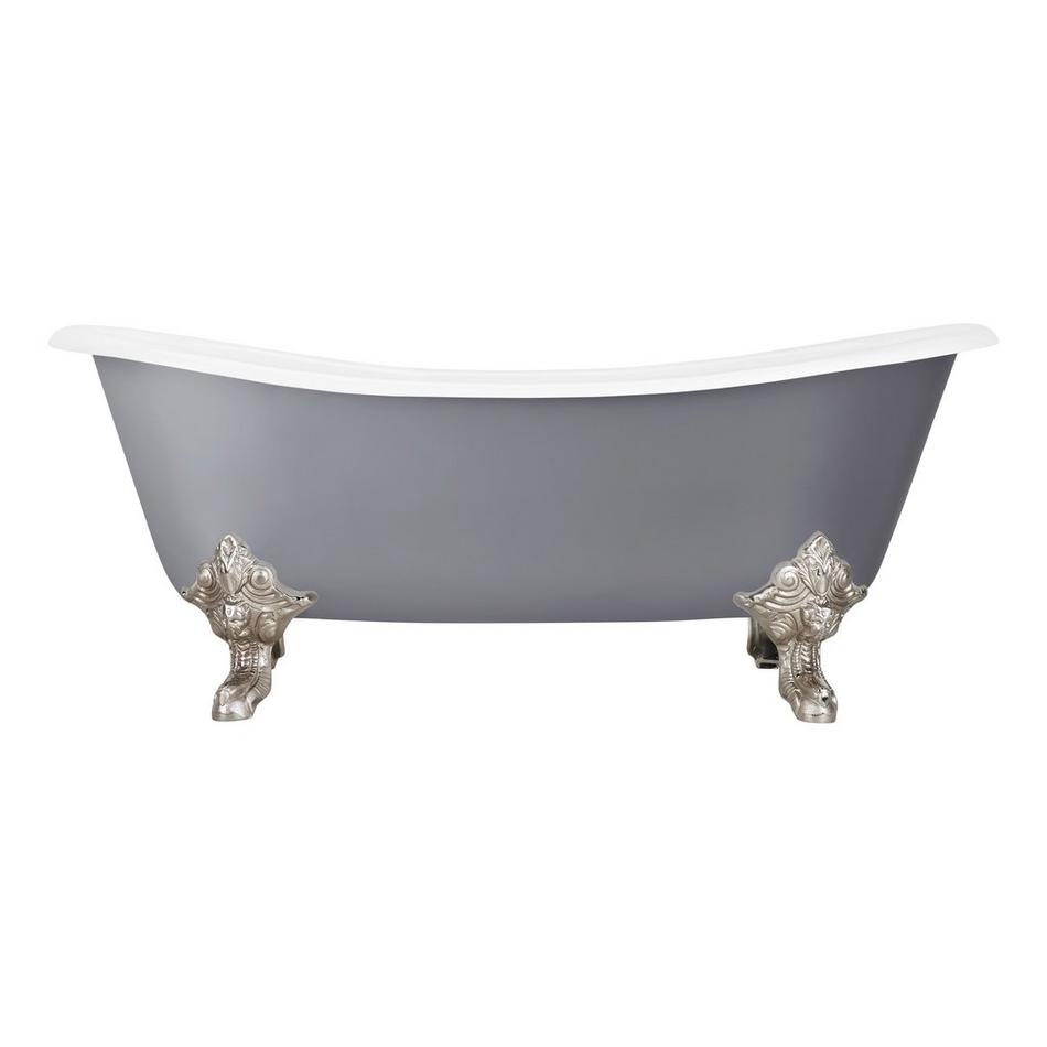 72" Lena Cast Iron Tub - Rolled Rim - Brushed Nickel Monarch Feet - Dark Gray - Daisy Wheel Overflow, , large image number 2