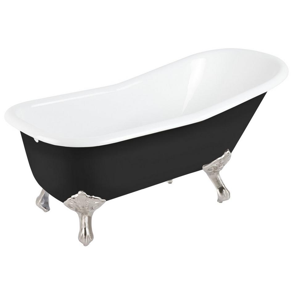 66" Goodwin Cast Iron Slipper Clawfoot Tub - Black - Rolled Rim - BN Feet & Drain, , large image number 0