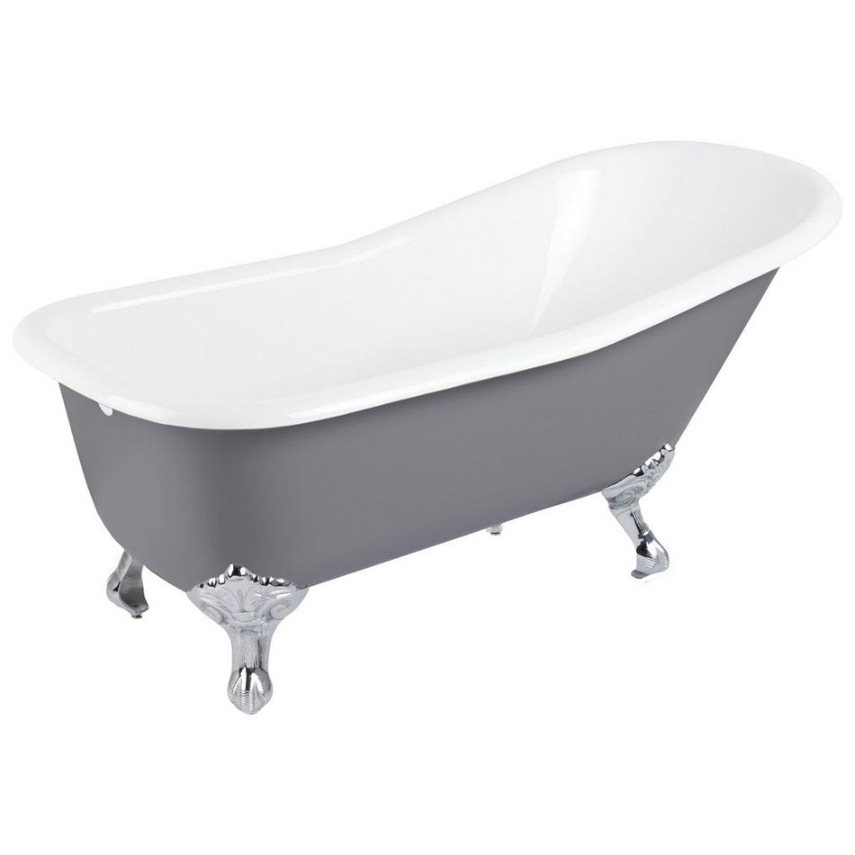 66" Goodwin Cast Iron Slipper Clawfoot Tub - Dark Gray - Rolled Rim - Chrome Feet & Drain, , large image number 0