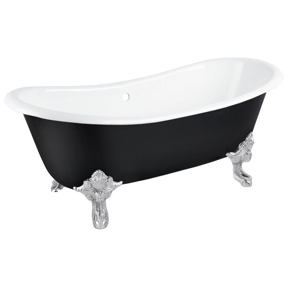 72" Lena Cast Iron Clawfoot Tub - Chrome Monarch Imperial Feet - Black - Daisy Wheel Overflow Drain, , large image number 0