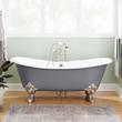 72" Lena Cast Iron Double-Slipper Tub-Tap Deck/7" Rim Holes-BN Monarch Feet-Dark-Daisy Wheel Drain, , large image number 0