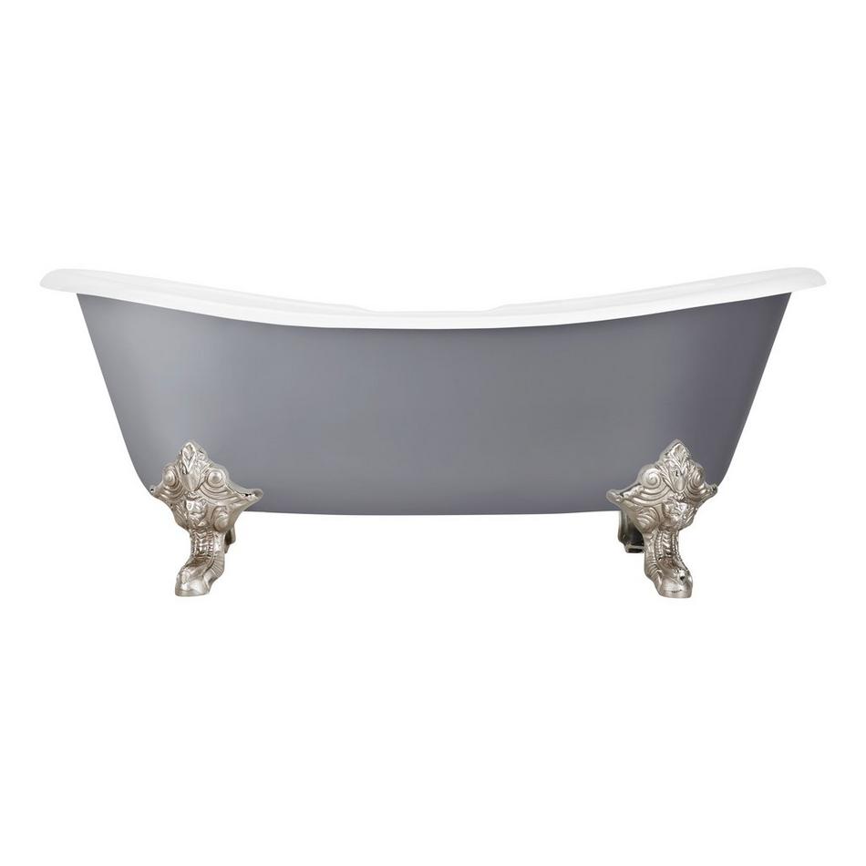 72" Lena Cast Iron Double-Slipper Tub-Tap Deck/7" Rim Holes-BN Monarch Feet-Dark-Daisy Wheel Drain, , large image number 2
