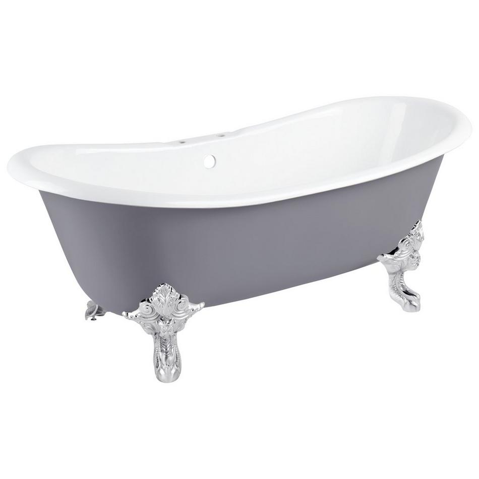 72" Lena Cast Iron Double-Slipper Tub-Tap Deck/7" Taps-Chrome Monarch Feet-Dk. Gray-Daisy Wheel, , large image number 0