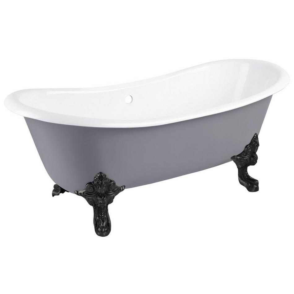 72" Lena Cast Iron Tub - Rolled Rim - Black Monarch Feet - Dark Gray - Daisy Wheel Overflow Drain, , large image number 0