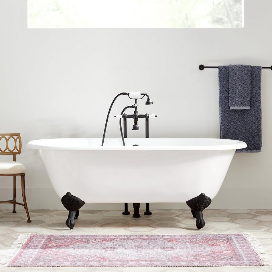 60" Sanford Cast Iron Tub - Black Imperial Feet / No Tap Holes / Rolled Rim - Daisy Wheel Overflow, , large image number 0