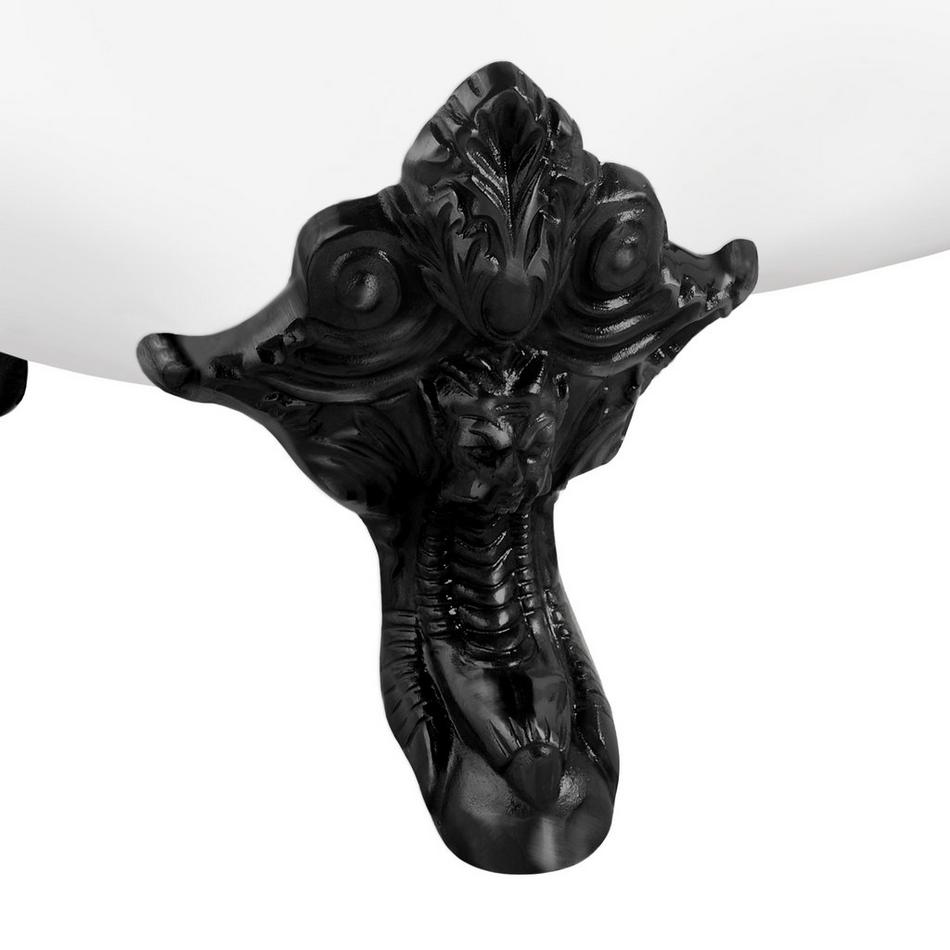 59" Lena Cast Iron Double-Slipper Clawfoot Tub - White - Rolled Rim - Black Feet & Drain, , large image number 1