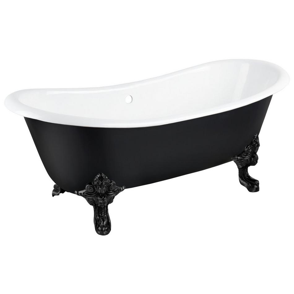 72" Lena Cast Iron Clawfoot Tub - Black Monarch Imperial Feet - Black - Daisy Wheel Overflow Drain, , large image number 0