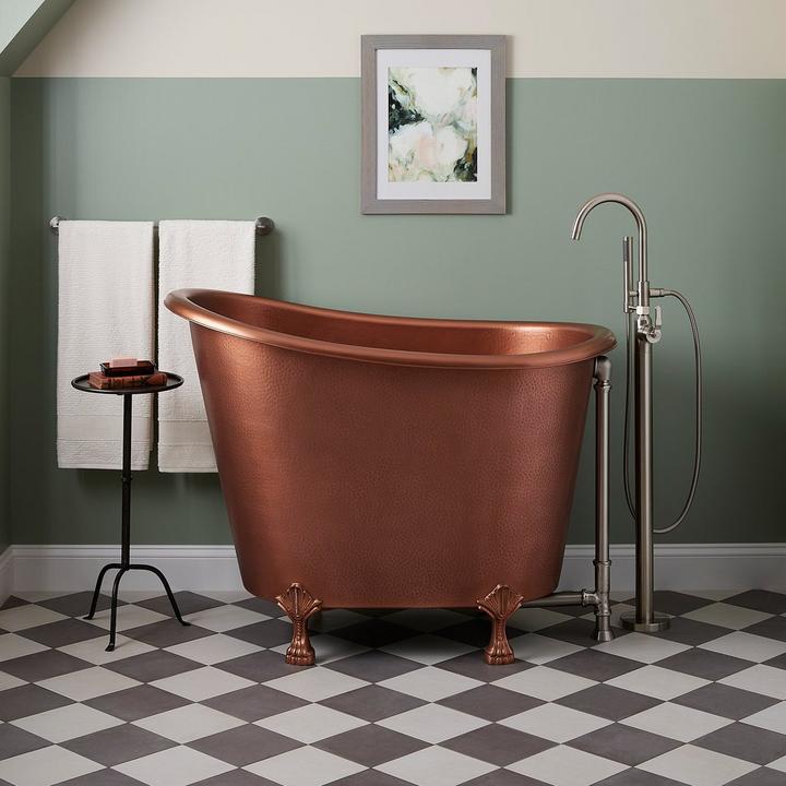 49" Abbey Hammered Copper Slipper Clawfoot Soaking Tub for Victorian style bathroom