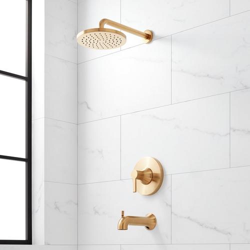 Lentz Pressure Balance Tub and Shower System in Brushed Gold