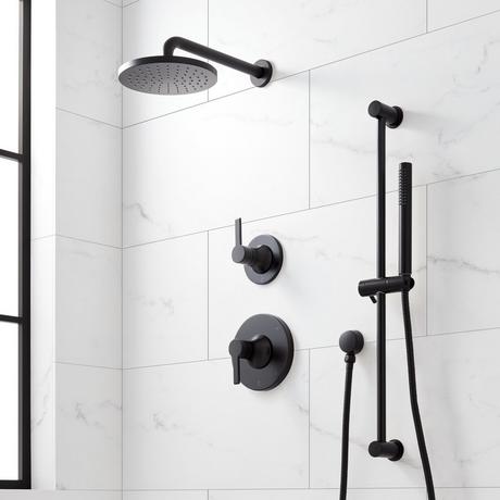 Lentz Pressure Balance Shower System With Hand Shower - Lever Handles - Matte Black