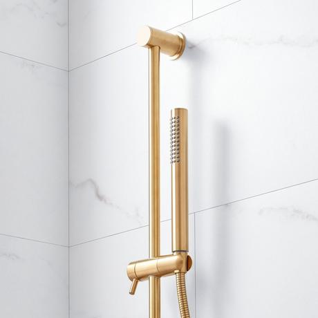 Lentz Pressure Balance Shower System With Hand Shower - Knob Handles - Brushed Gold