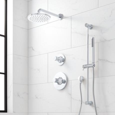 Lentz Pressure Balance Shower System With Hand Shower - Knob Handles - Chrome