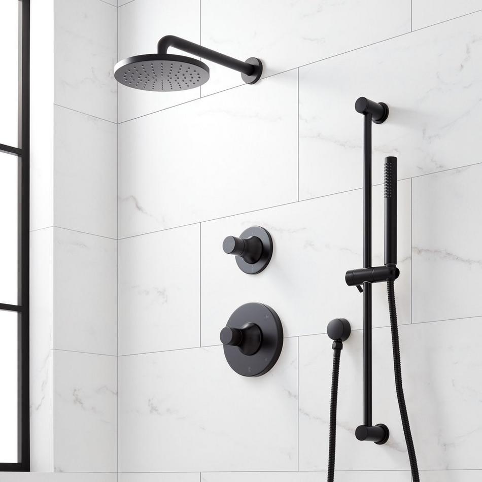 Lentz Pressure Balance Shower System With Slide Bar and Hand Shower - Knob Handles - Matte Black, , large image number 0