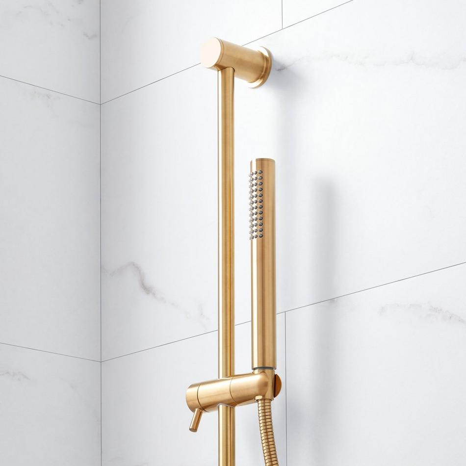 Lentz Pressure Balance Shower System With Rainfall Shower & Hand Shower - Knob Handles - Brushed Gol, , large image number 2