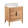 30" Aliso Teak Vanity for Rectangular Undermount - Natural Teak - Carrara Marble-No Holes-White Sink, , large image number 0