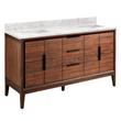 60" Aliso Teak Double Vanity for Rect Undermount - Java - Carrara Marble - No Holes - White Sinks, , large image number 0