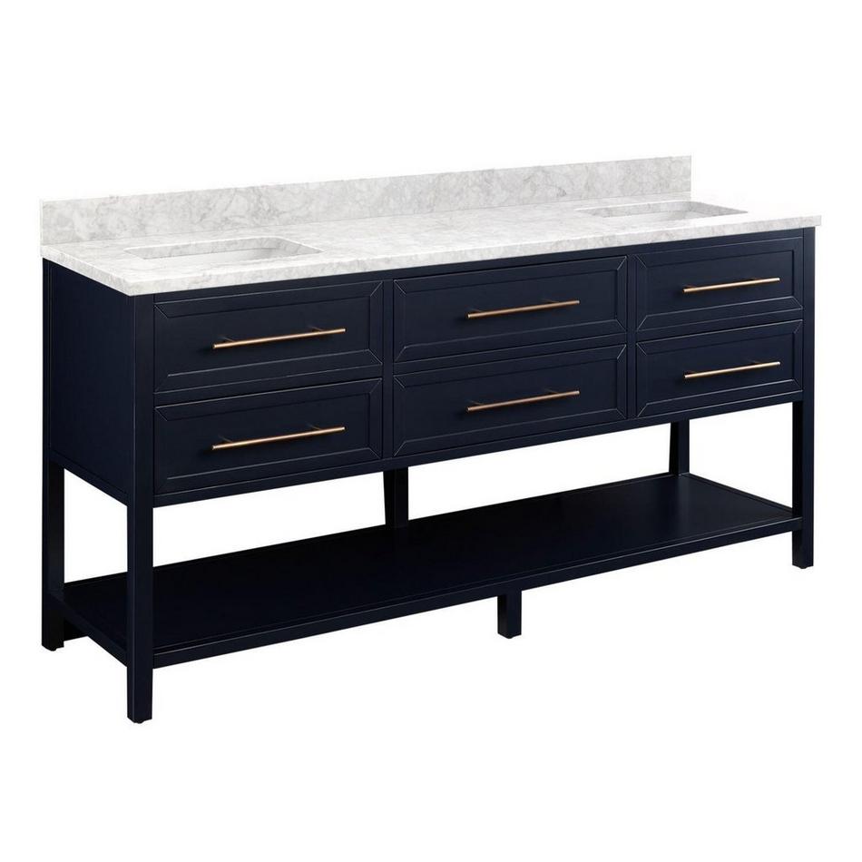 72" Robertson Dbl for Rect Undermount  - Midnight Navy - Carrara Marble - No Holes - Sink, , large image number 0