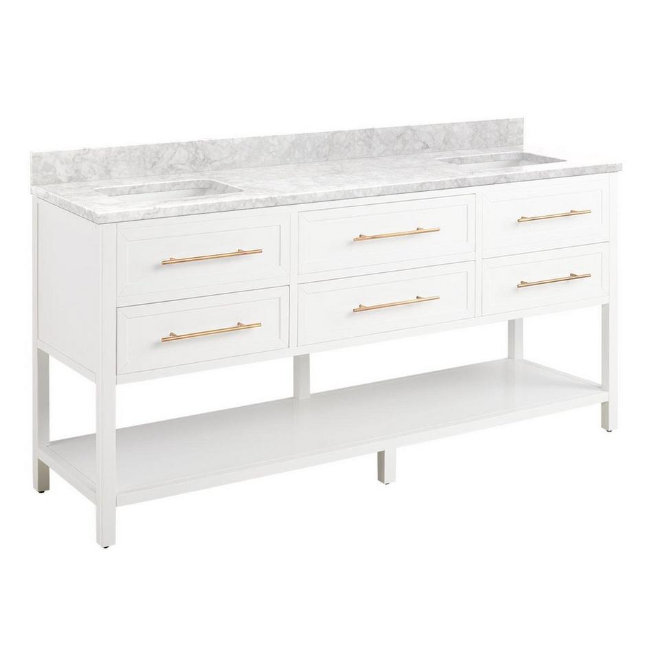 72" Robertson Double for Rect Undermount Sinks - Bright White - Carrara Marble - No Holes - Sink, , large image number 0