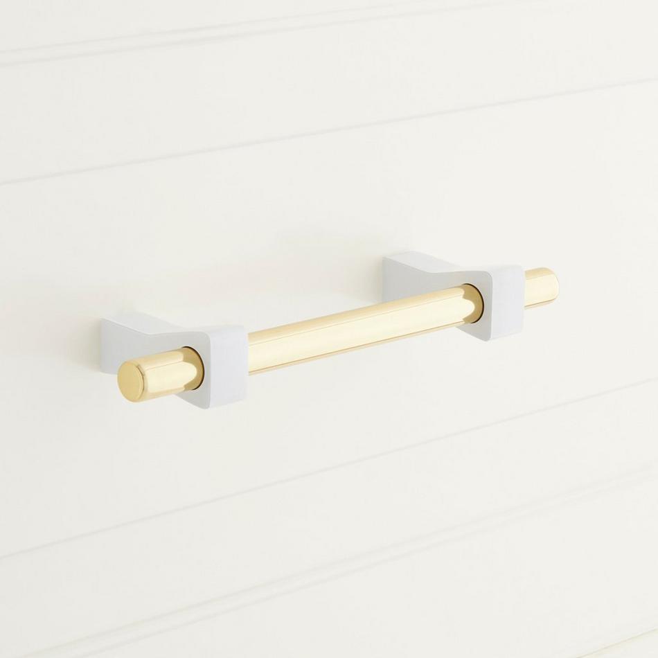 3-3/4 Odion Solid Brass Cabinet Pull - White/Polished Brass, , large image number 0