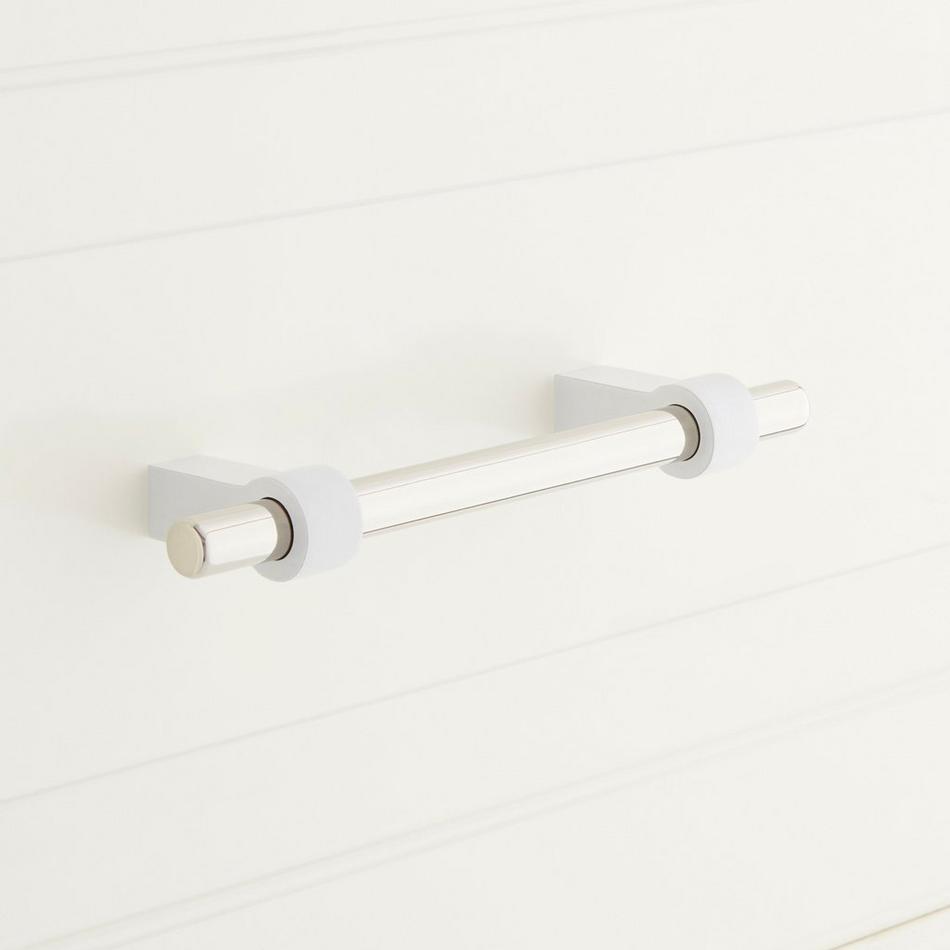 6-5/16" Linette Solid Brass Cabinet Pull - White/Polished Nickel, , large image number 0