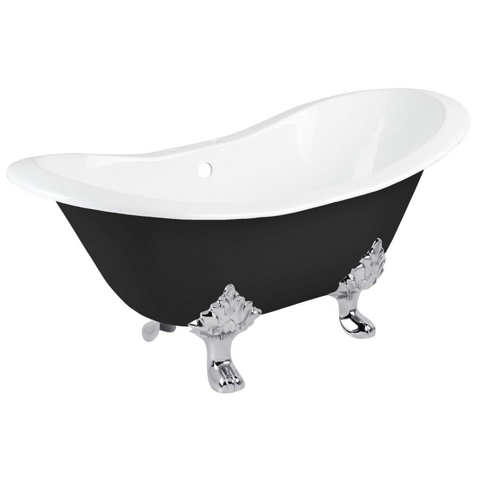 61" Arabella Black Cast Iron Tub - 7" Rim Holes - Chrome Lion Feet - Daisy Drain, , large image number 0