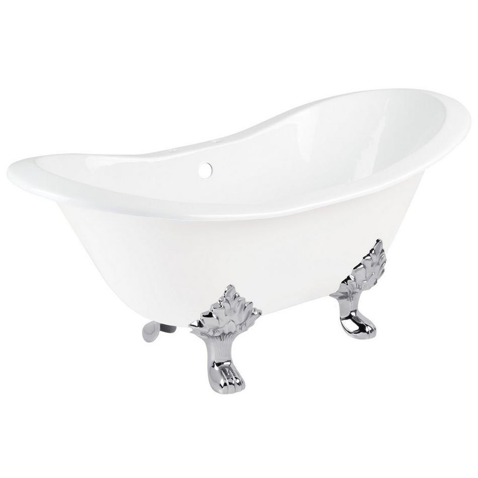 61" Arabella Cast Iron Double-Slipper Tub - Chrome Lion Feet -  7" Rim Holes - Daisy Drain, , large image number 0