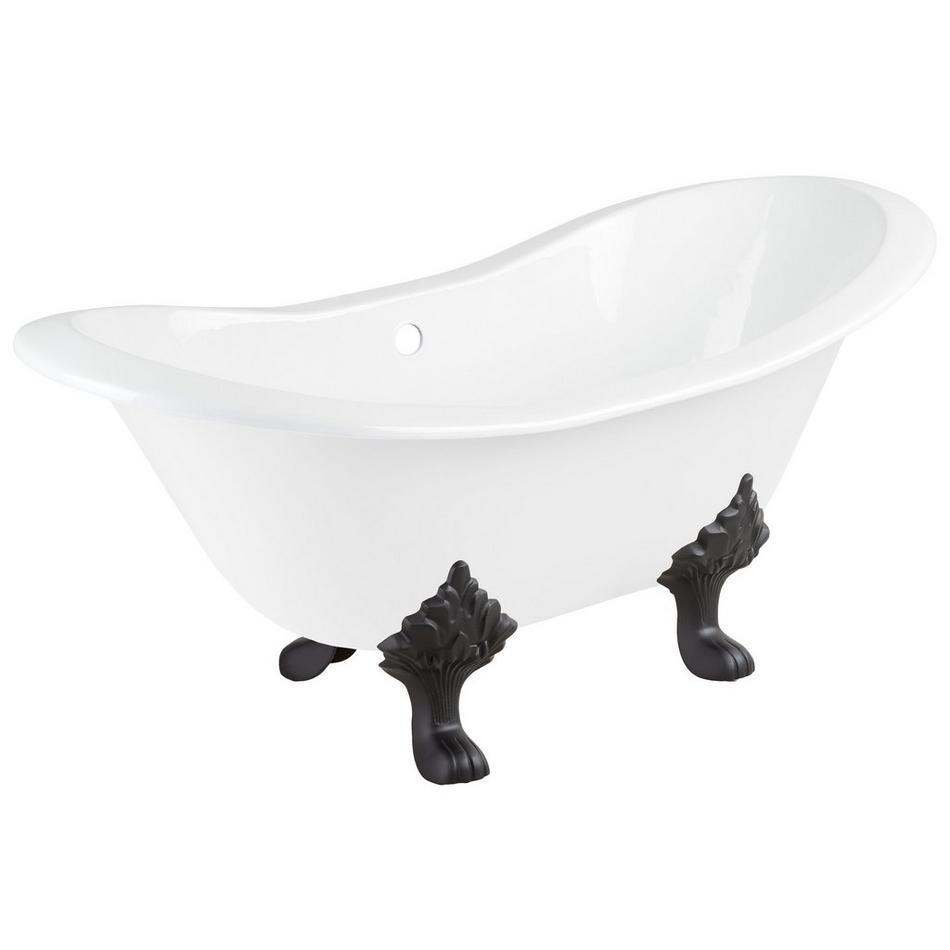 61" Arabella Cast Iron Double-Slipper Tub - Black Lion Feet -  No Tap Holes - Daisy Drain, , large image number 0