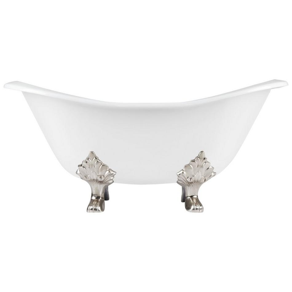 61" Arabella Cast Iron Double-Slipper Tub - Brushed Nickel Lion Feet -  No Tap Holes - Daisy Drain, , large image number 2