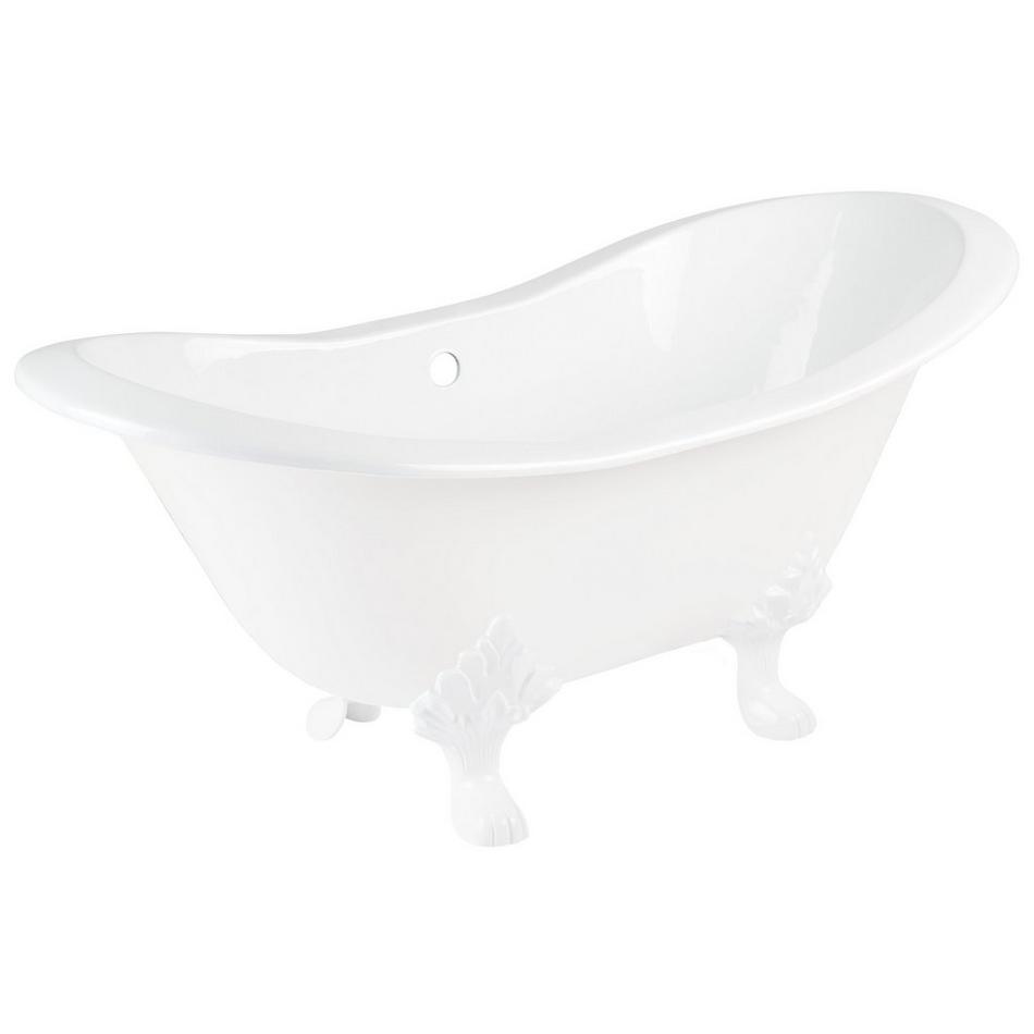 61" Arabella Cast Iron Double-Slipper Clawfoot Tub - White - No Holes - White Feet & Drain, , large image number 0
