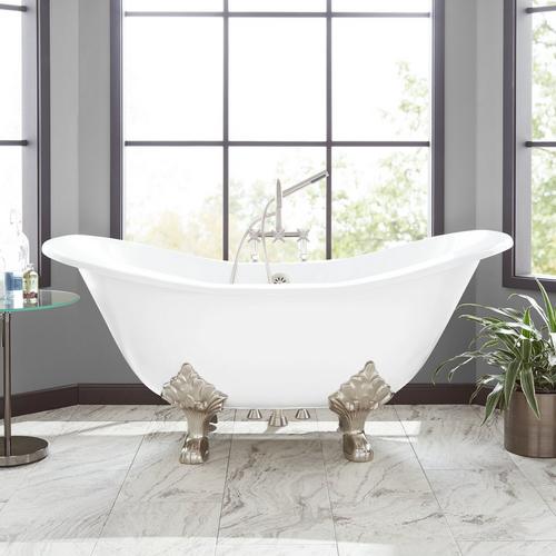 72" Arabella Clawfoot Tub with Brushed Nickel Lion Paw Feet