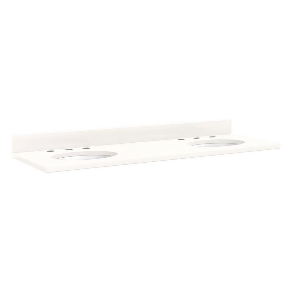 61"x22" 3cm Quartz Top for Undermount Sinks - 36" Centers - 8"- Arctic White - White Porcelain Sink, , large image number 0