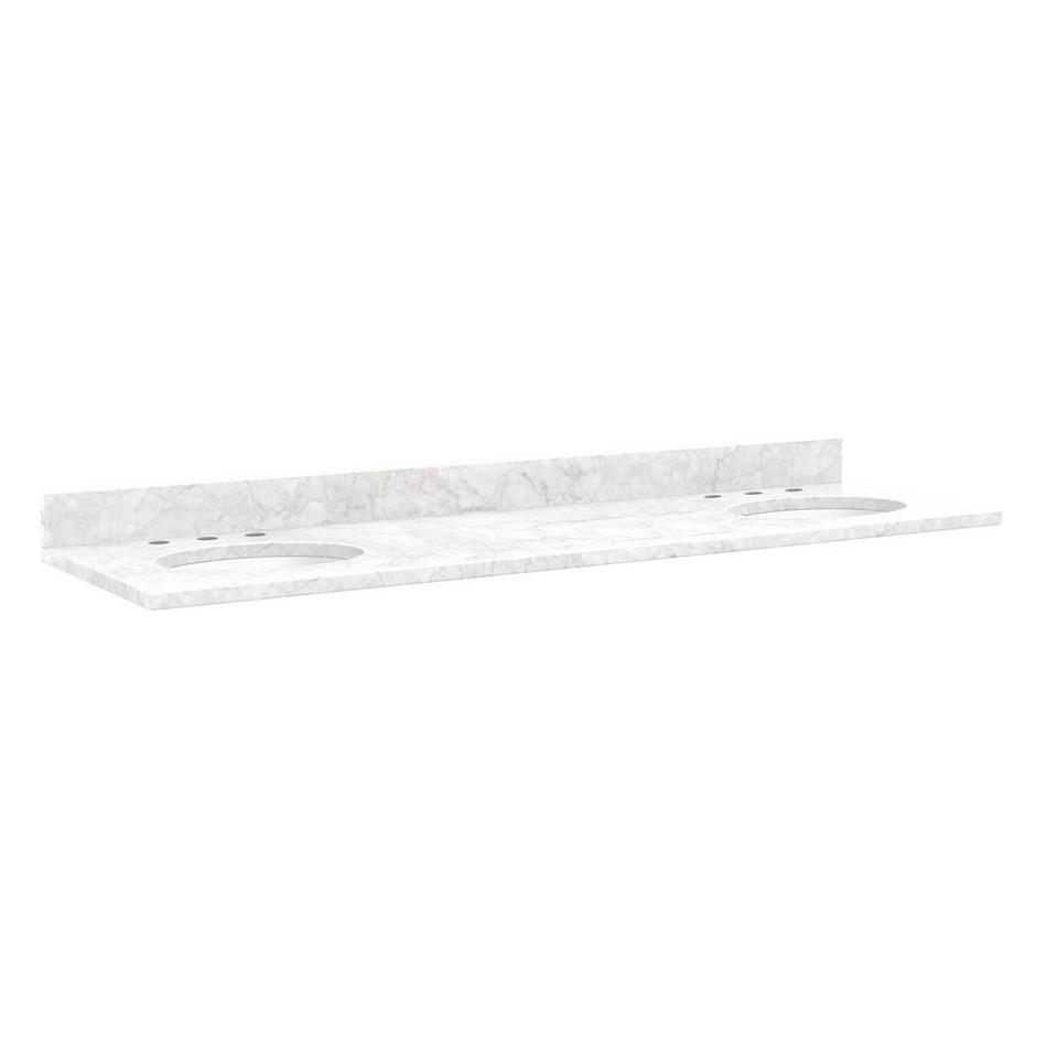 73" Marble Double Top for Undermount Sinks - 48" Centers - 8"Faucet Holes - Carrara - White Sink, , large image number 0